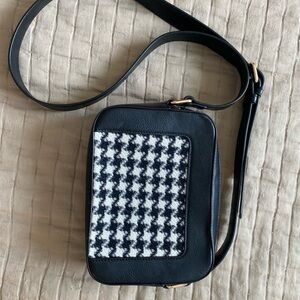 Loft Black and White Houndstooth Crossbody Bag